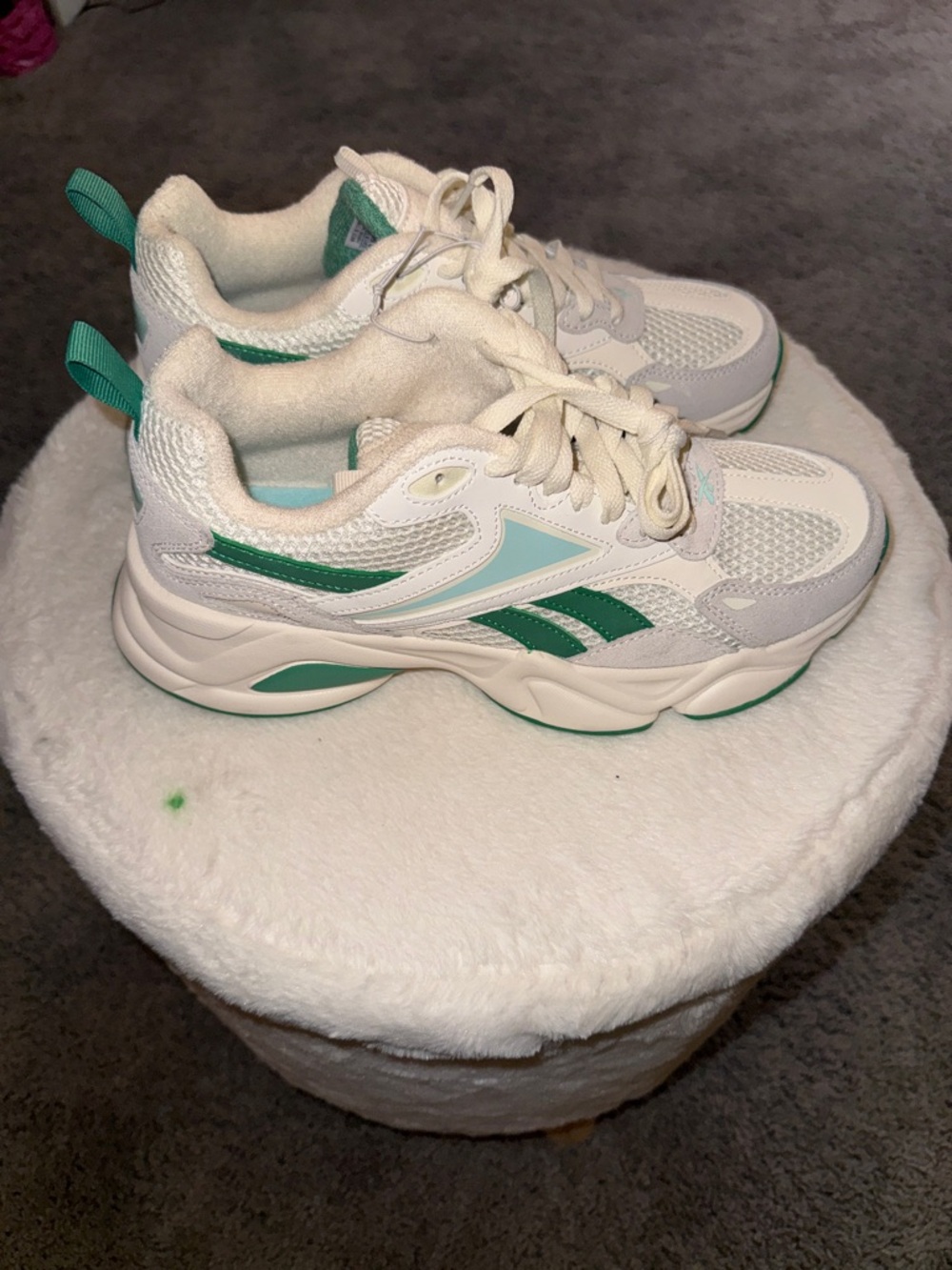 Reebok Women's White and Green Chunky Retro Sneakers